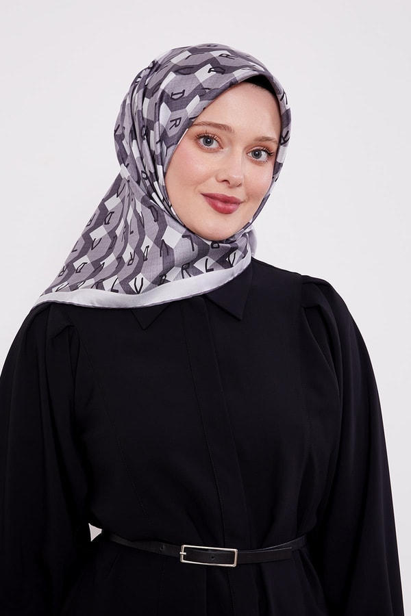LevidorFüme Petek Baskılı Twill İpek Eşarp