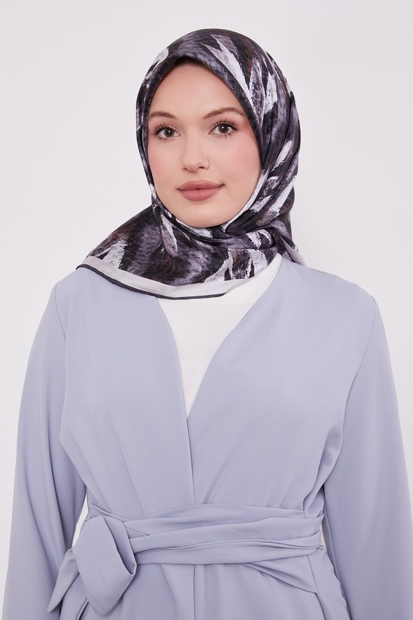 LevidorFüme Soyut Yaprak Desen Twill İpek Eşarp