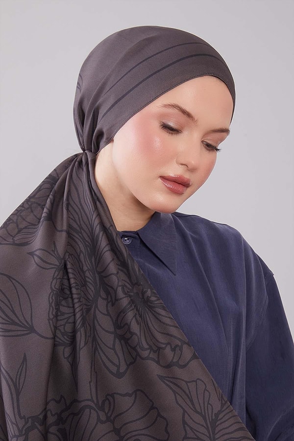 LevidorFüme Sümbül Çiçek Desen Yün İpek Şal