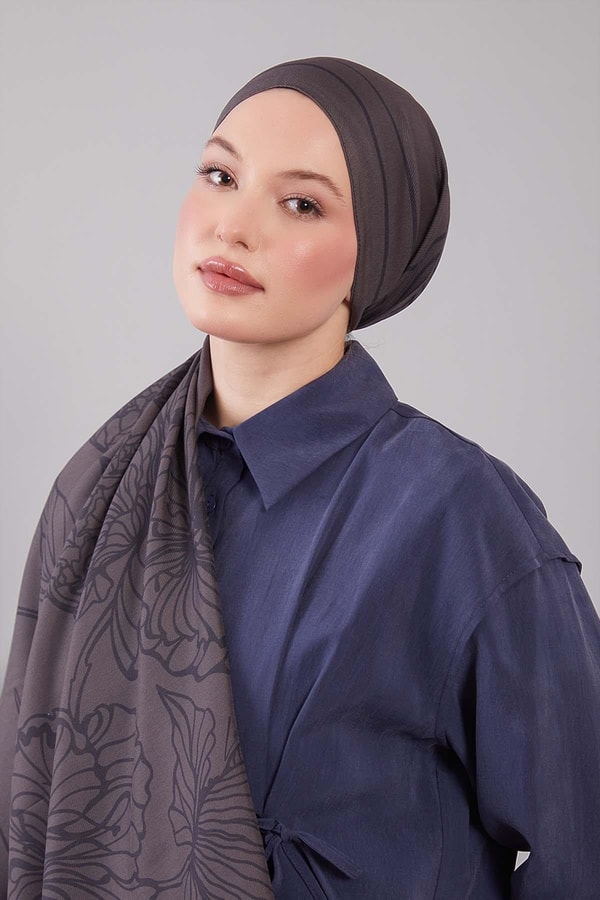 LevidorFüme Sümbül Çiçek Desen Yün İpek Şal