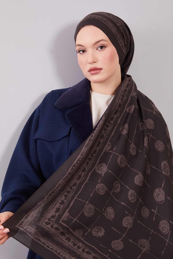 LevidorFüme Yuvarlak Desenli Yün İpek Şal