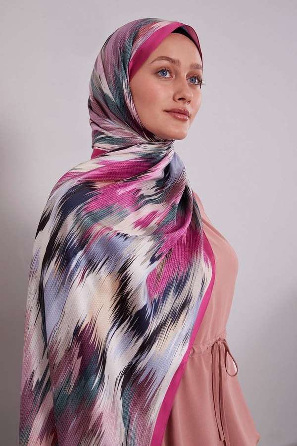 LevidorFuşya Alacalı Desen Twill Şal