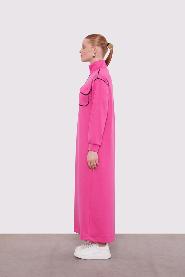 LevidorFuşya Çizgi Cep Detaylı Elbise