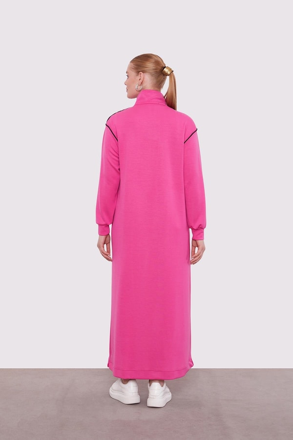 LevidorFuşya Çizgi Cep Detaylı Elbise