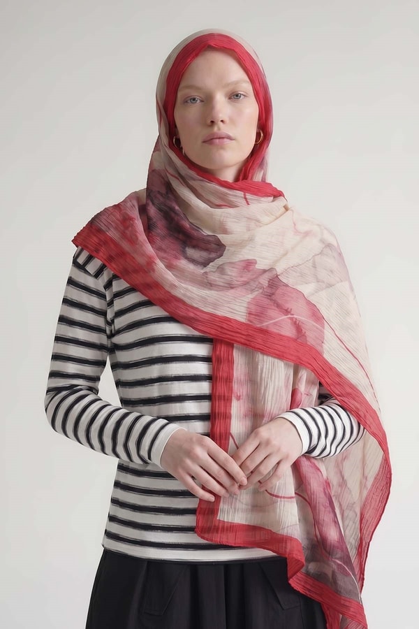 LevidorFuşya Pastel Boya Desen Müslin Şal