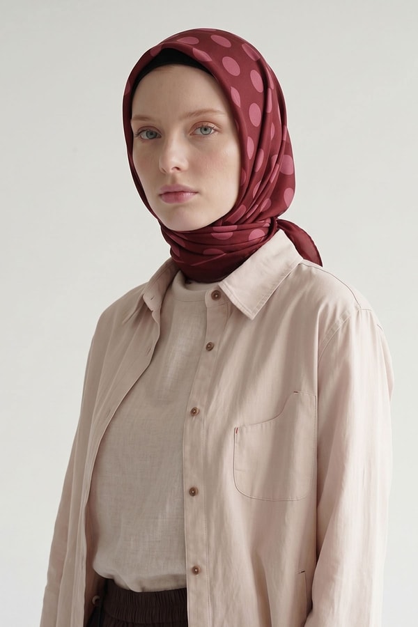 LevidorFuşya Puantiyeli Twill İpek Eşarp