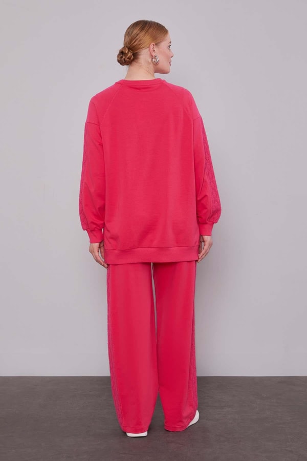 LevidorFuşya Şerit Dantel Detaylı Spor Takım