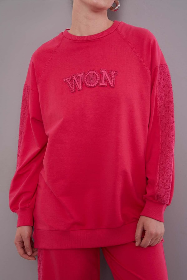 LevidorFuşya Şerit Dantel Detaylı Spor Takım