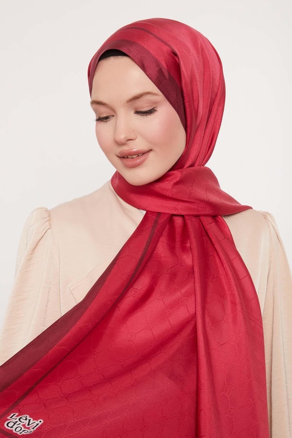 LevidorFuşya Şerit Detay Monogram İpek Şal