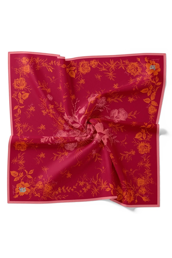 LevidorFuşya Soyut Gül Desen Twill İpek Eşarp