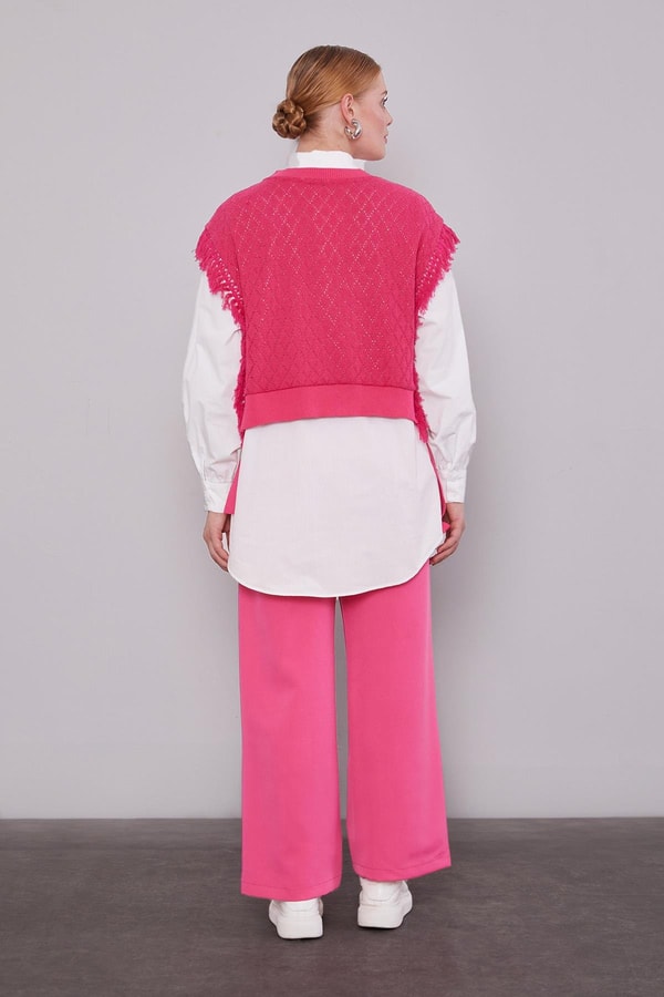 LevidorFuşya Triko Yelekli Gömlek İkili Takım