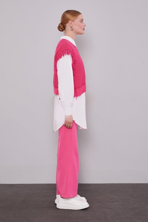 LevidorFuşya Triko Yelekli Gömlek İkili Takım