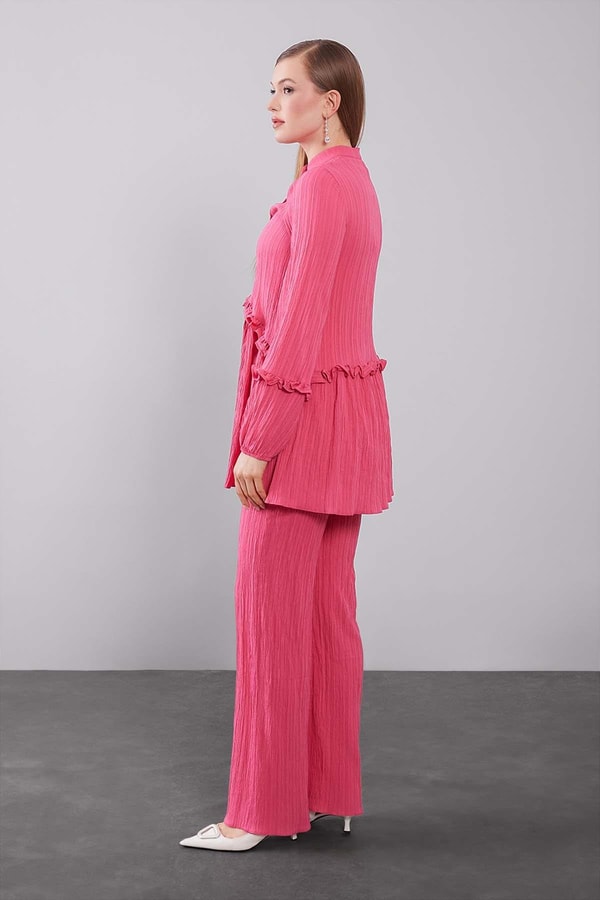 LevidorFuşya Yarım Patlı Fırfır Detaylı İkili Takım