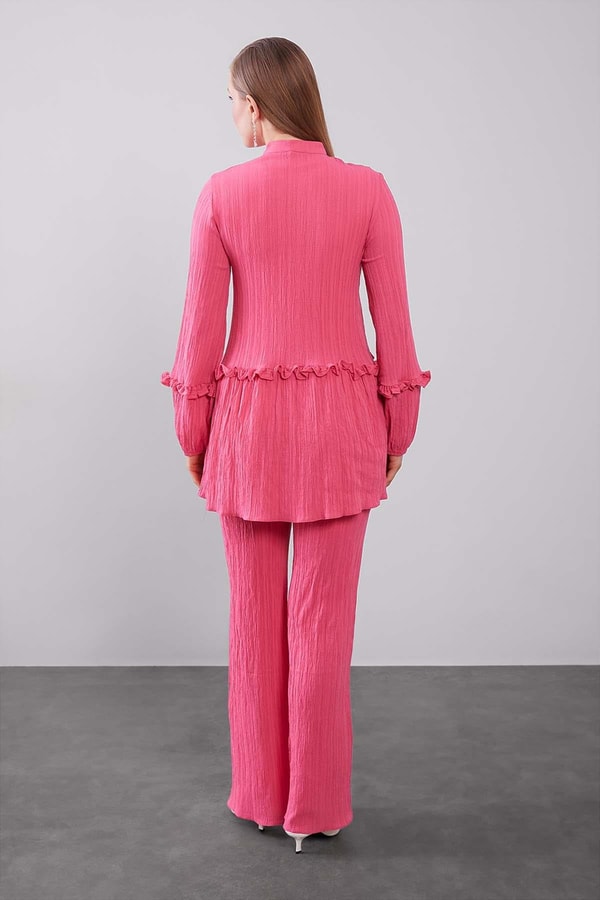 LevidorFuşya Yarım Patlı Fırfır Detaylı İkili Takım