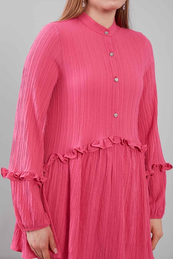 LevidorFuşya Yarım Patlı Fırfır Detaylı İkili Takım