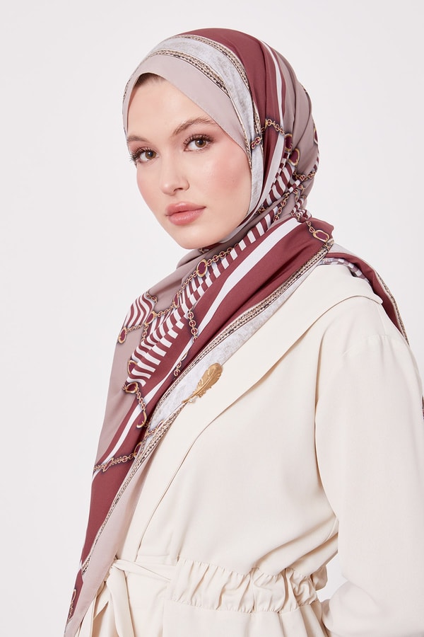 LevidorGeometrik Desenli Desenli Love Şal Bordo