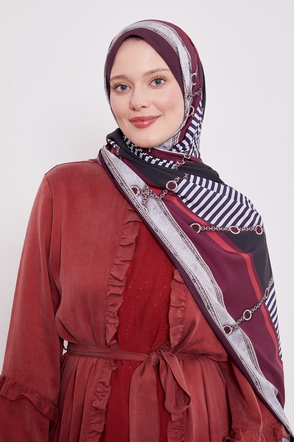 LevidorGeometrik Desenli Desenli Love Şal Mürdüm
