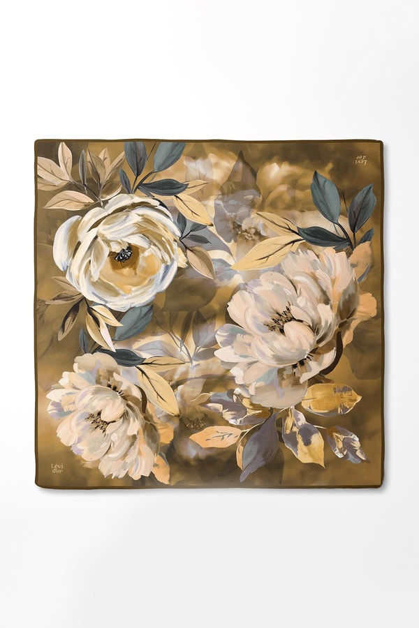 LevidorGold Çiçek Desenli Twill İpek Eşarp