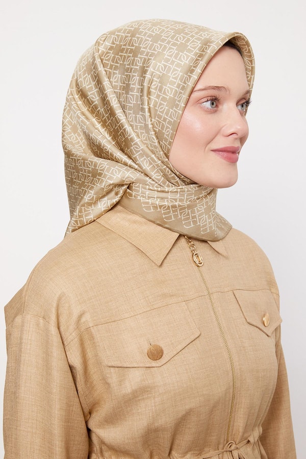 LevidorGold Çizgili Sarmal Desen Twill İpek Eşarp