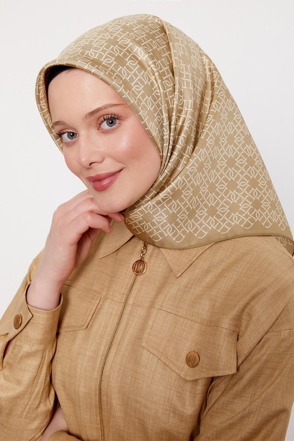 LevidorGold Çizgili Sarmal Desen Twill İpek Eşarp