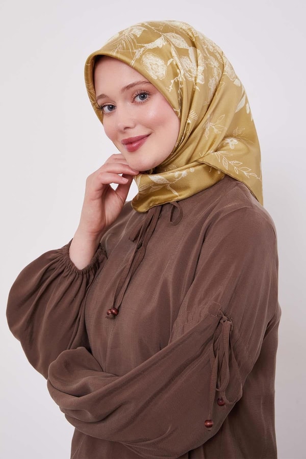 LevidorGold Soyut Gül Desen Twill İpek Eşarp