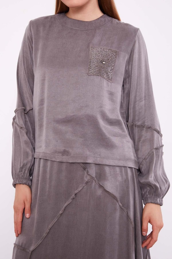 LevidorGri Asimetrik Fırfır Detaylı Cupra Etek Takım