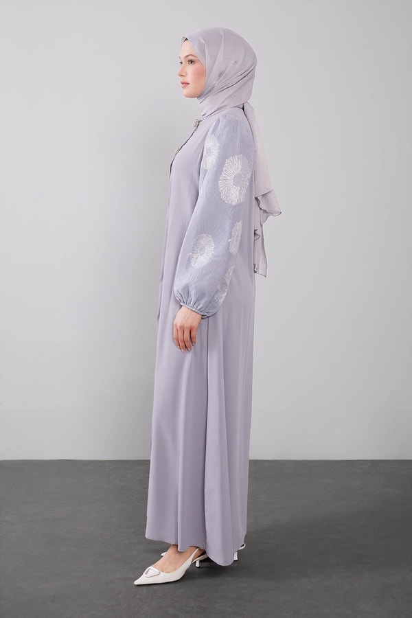 LevidorGri Balon Kol İşleme Detaylı Ferace