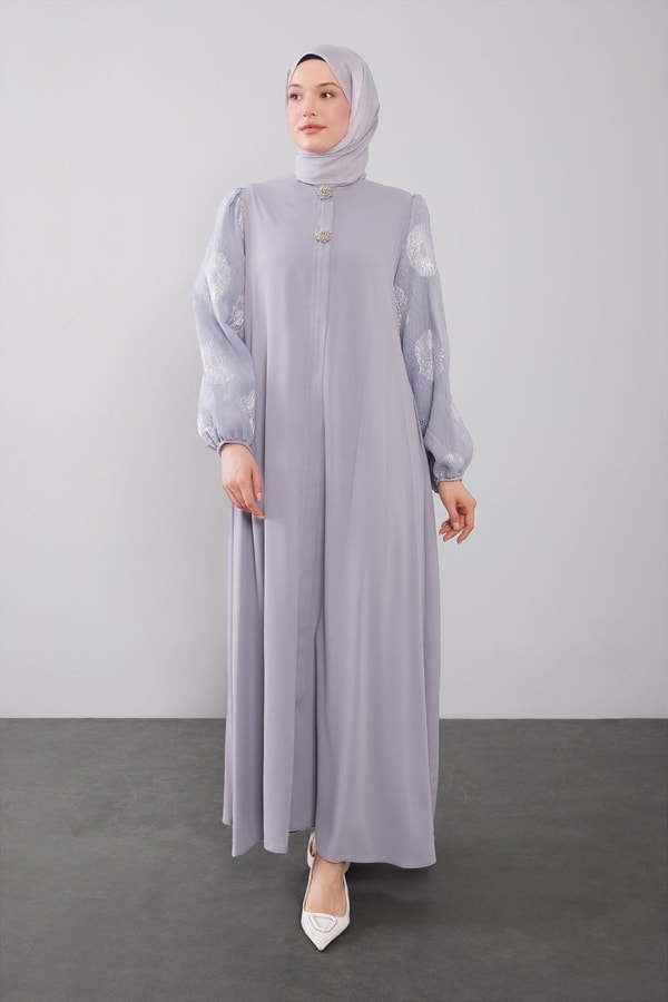 LevidorGri Balon Kol İşleme Detaylı Ferace