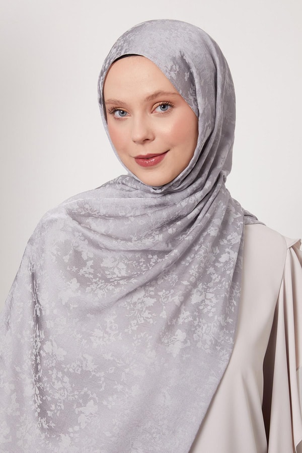 LevidorGri Çiçek Desen İtalyan Jakar Şal