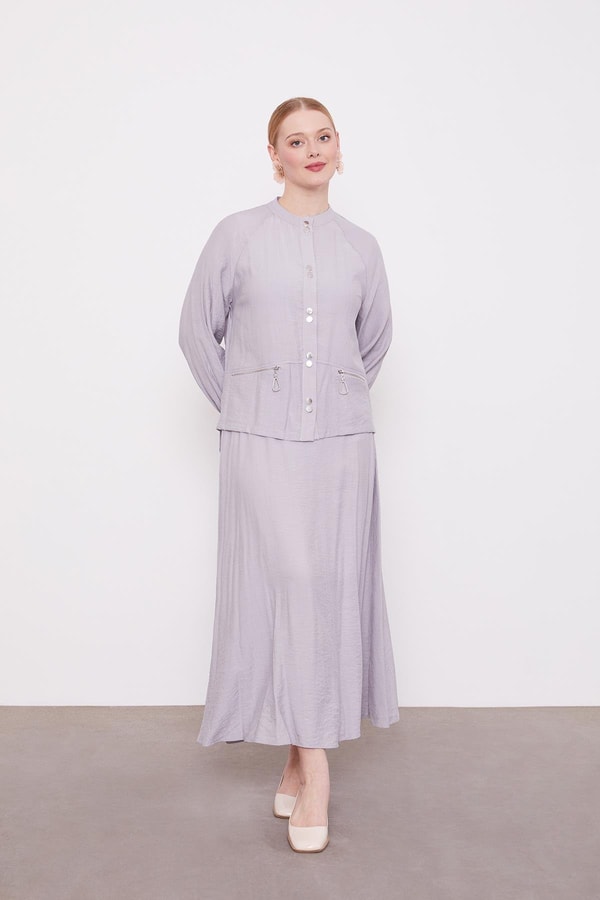 LevidorGri Çift Düğme Detaylı Etekli Takım