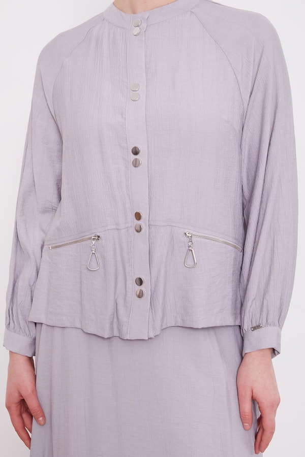 LevidorGri Çift Düğme Detaylı Etekli Takım