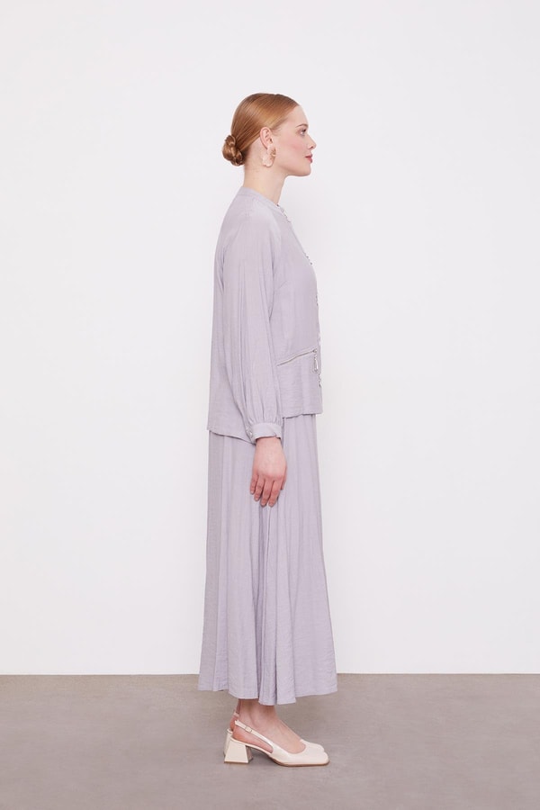 LevidorGri Çift Düğme Detaylı Etekli Takım