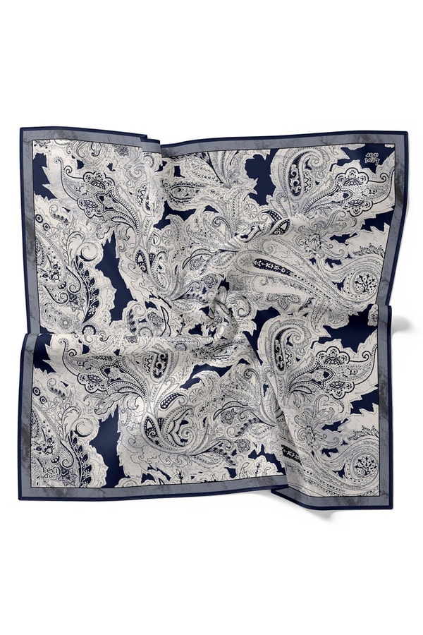 LevidorGri Çizim Etnik Desen Twill İpek Eşarp