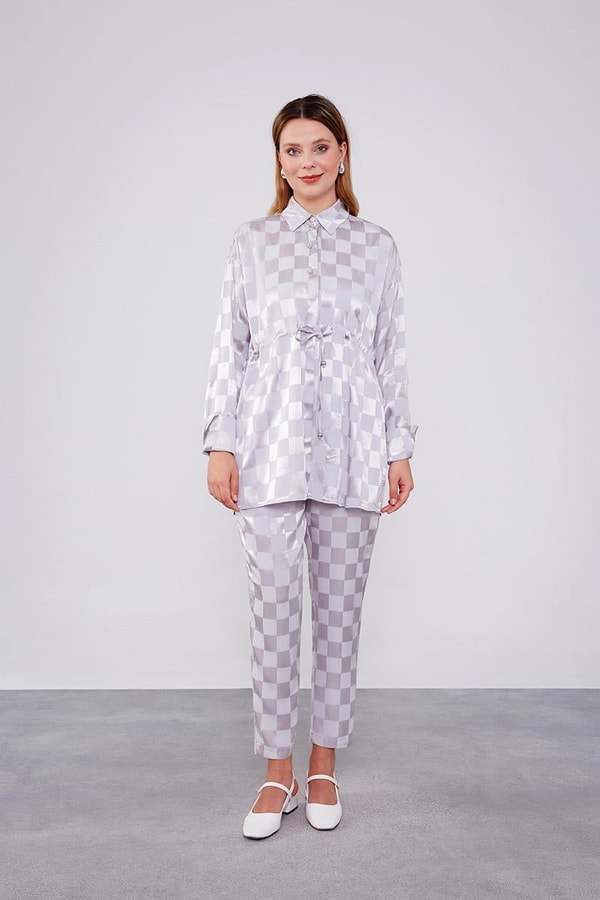 LevidorGri Dama Desen Jakalı İkili Takım