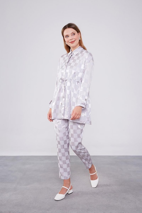 LevidorGri Dama Desen Jakalı İkili Takım