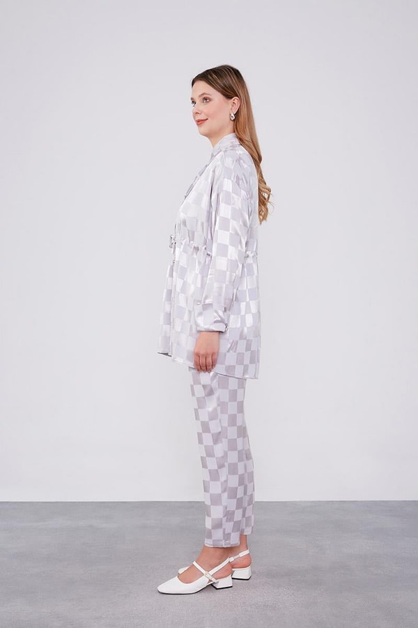 LevidorGri Dama Desen Jakalı İkili Takım