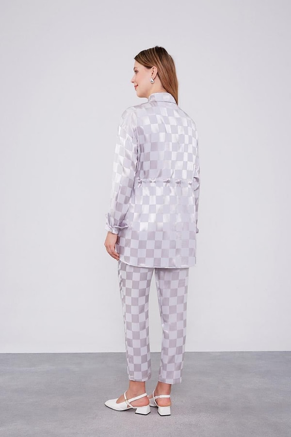 LevidorGri Dama Desen Jakalı İkili Takım