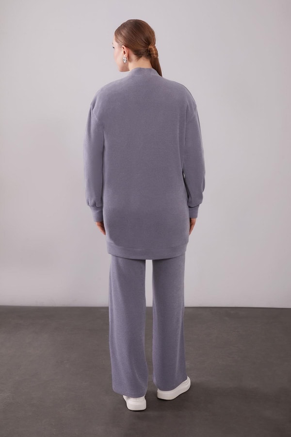 LevidorGri Desenli Hırkalı Triko Takım