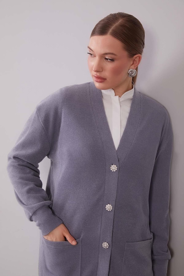 LevidorGri Desenli Hırkalı Triko Takım