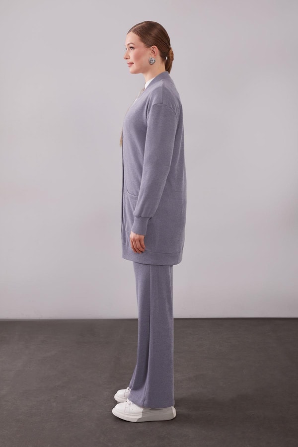 LevidorGri Desenli Hırkalı Triko Takım