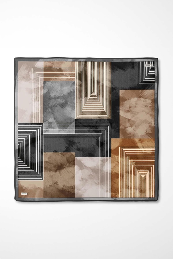 LevidorGri Desenli Twill İpek Eşarp