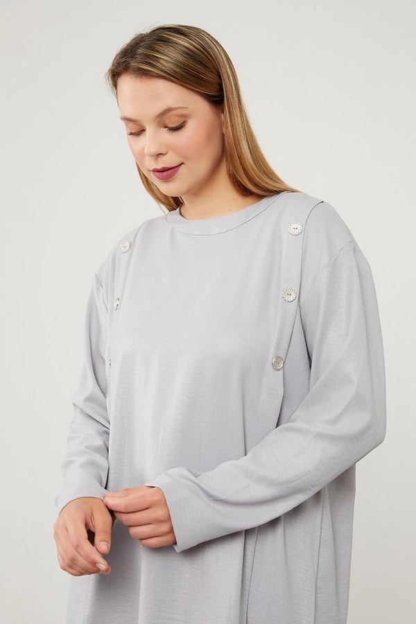 LevidorGri Düğme Detaylı Bisiklet Yaka İkili Takım