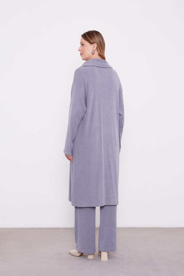 LevidorGri Düğme Detaylı Pantolonlu Tunik Takım