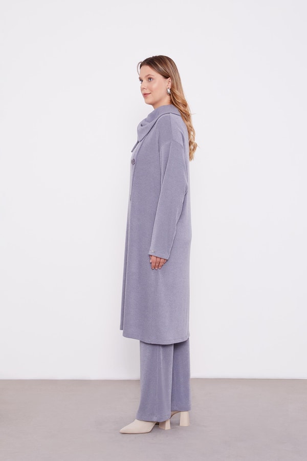 LevidorGri Düğme Detaylı Pantolonlu Tunik Takım