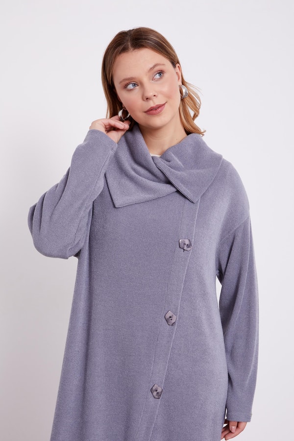 LevidorGri Düğme Detaylı Pantolonlu Tunik Takım