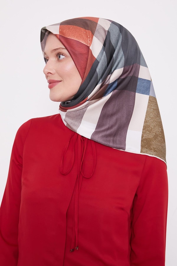 LevidorGri Ekose Desen Trend Twill Eşarp