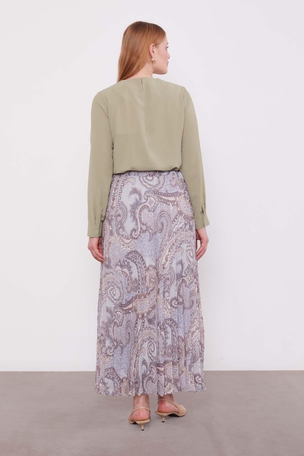 LevidorGri Etnik Desen Piliseli Etek