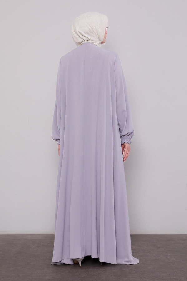 LevidorGri Fermuarlı Kol Ucu Lastik Büzgülü Ferace