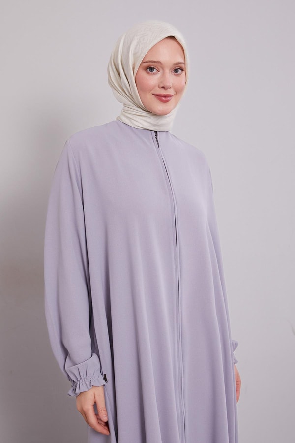 LevidorGri Fermuarlı Kol Ucu Lastik Büzgülü Ferace