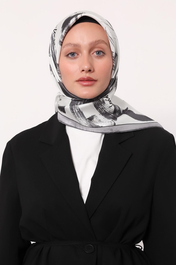 LevidorGri Fırça İzi Desen Twill İpek Eşarp